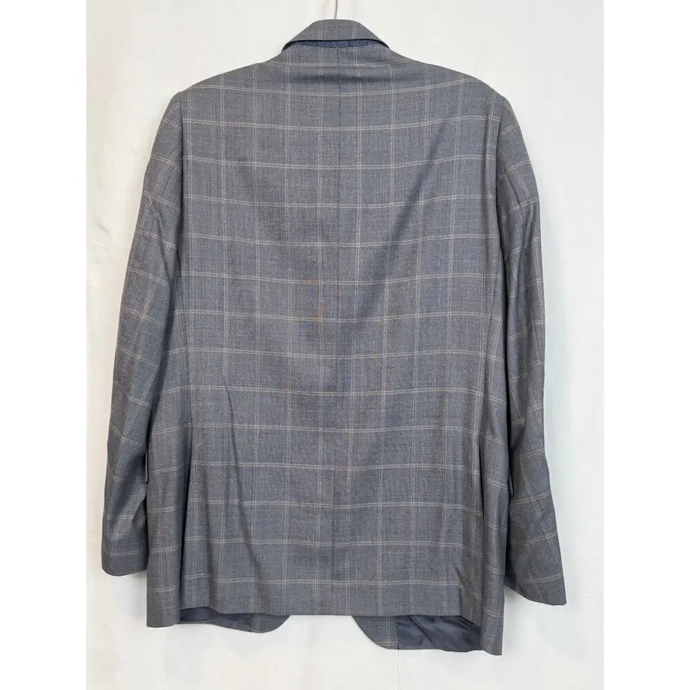 Jos A Bank Reserve Mens 40R Silk Wool Windowpane Plaid Blazer Sport Coat Gray